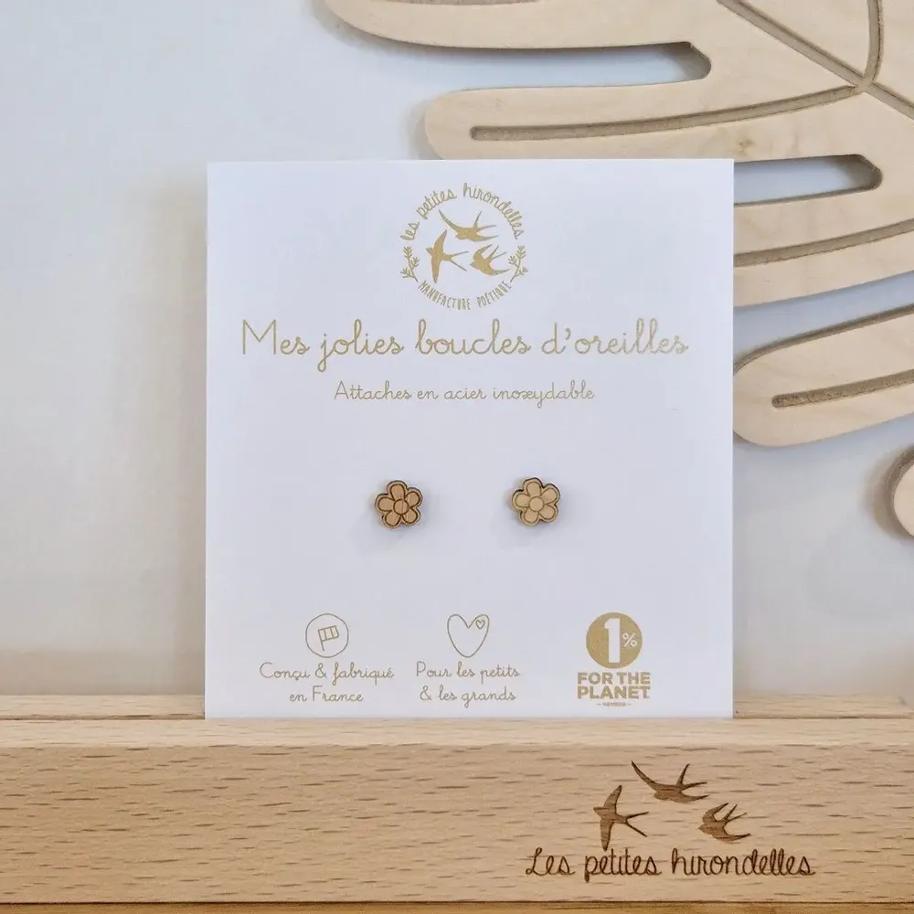 Boucles d'oreilles en bois - Fleurs - LES PETITES HIRONDELLES