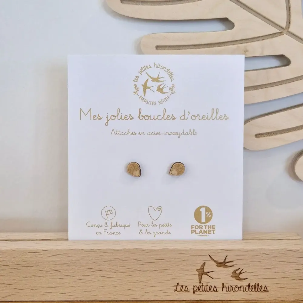 Boucles d'oreilles en bois - Hérissons - LES PETITES HIRONDELLES