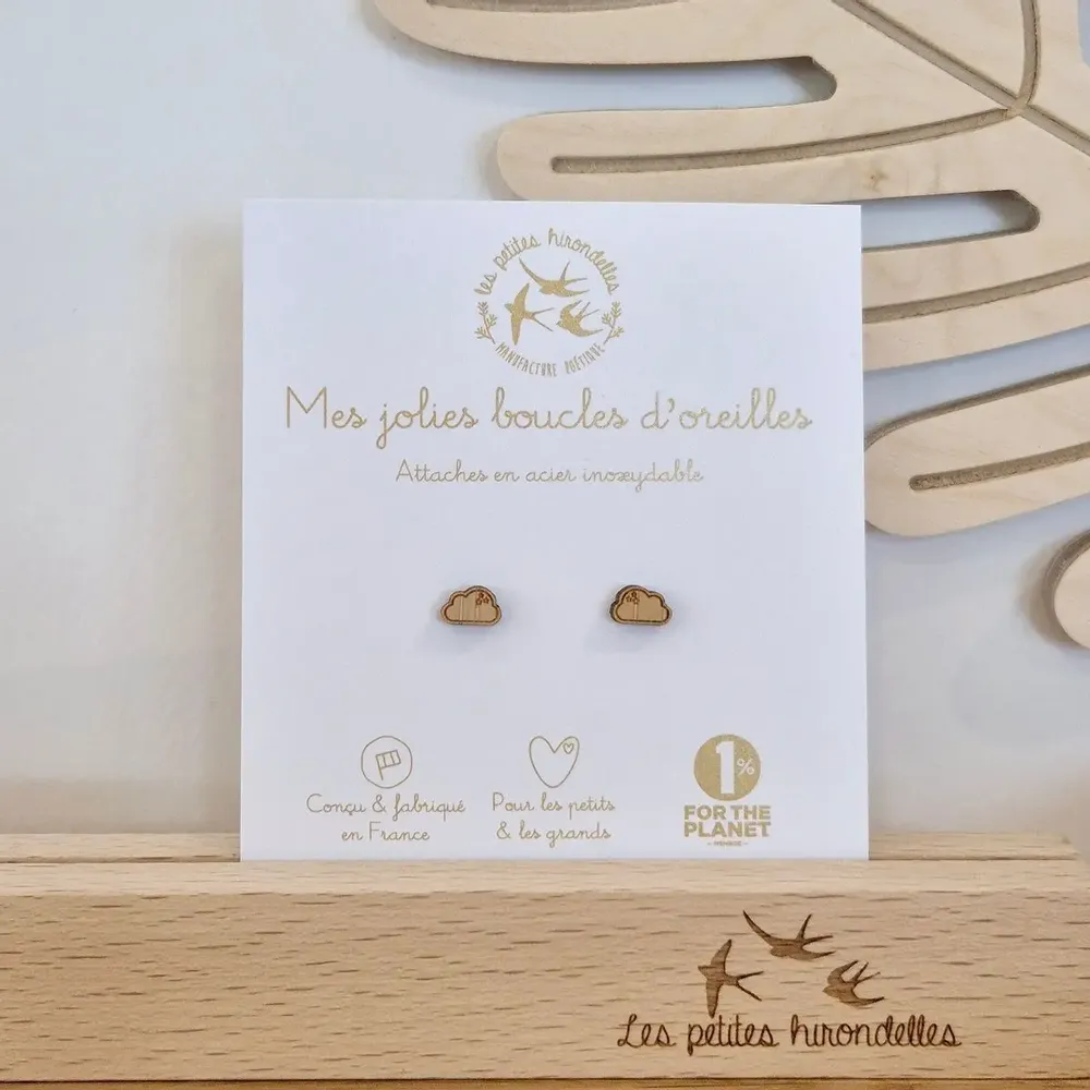 Wooden earrings - Clouds - LES PETITES HIRONDELLES
