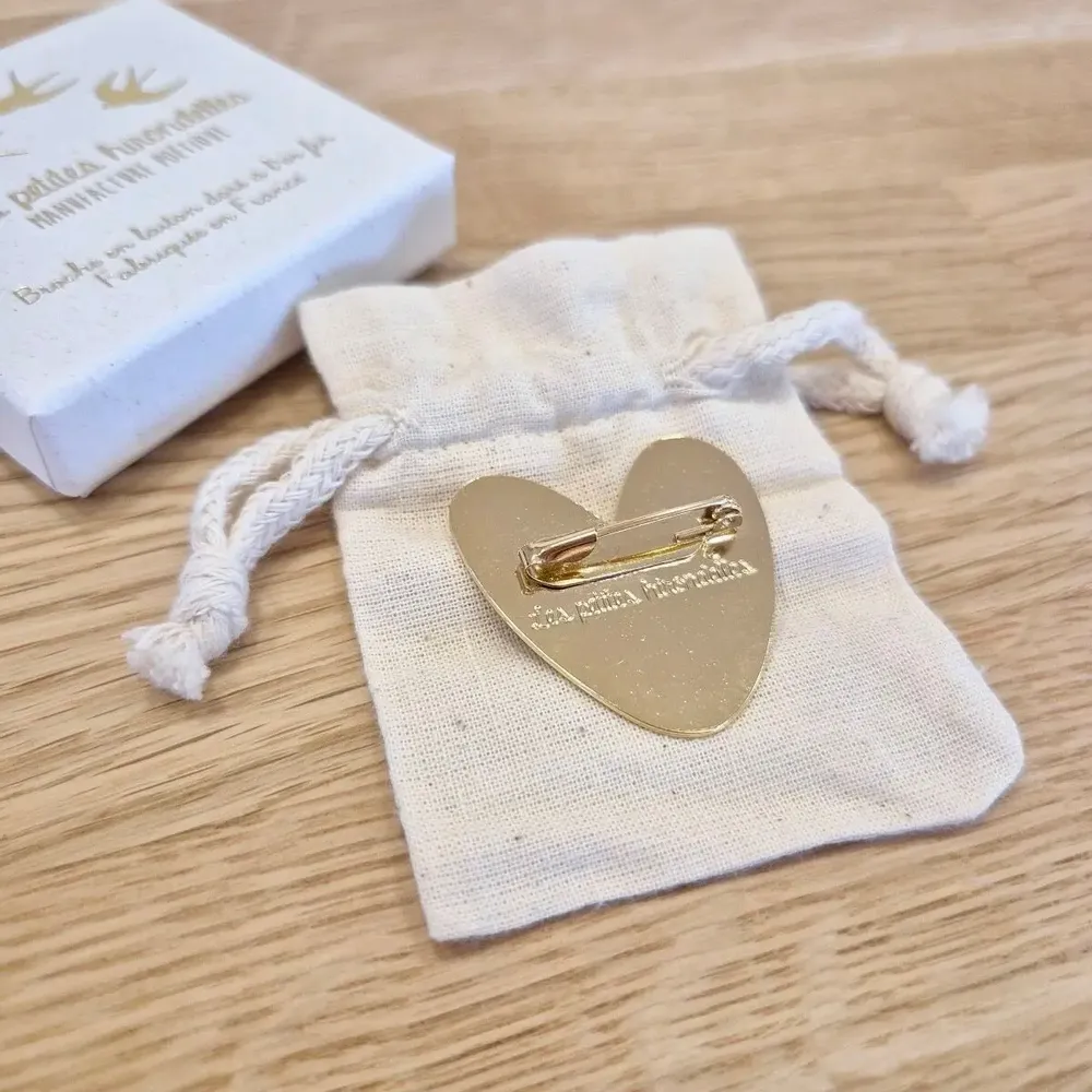 Gold-plated brass brooch - Heart - LES PETITES HIRONDELLES