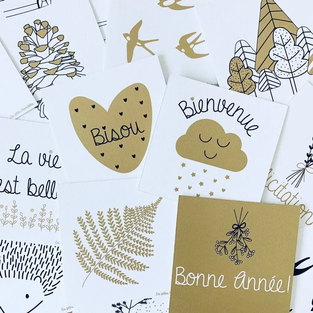 Papeterie bureau - Carte & enveloppe - Joyeuses fêtes - Dorée - LES PETITES HIRONDELLES