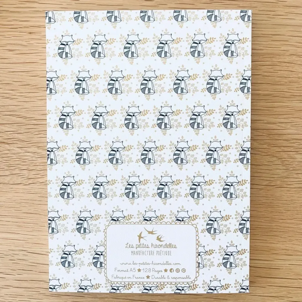 Papeterie bureau - Carnet en papier A5 - Pages blanches - Le raton-laveur - LES PETITES HIRONDELLES