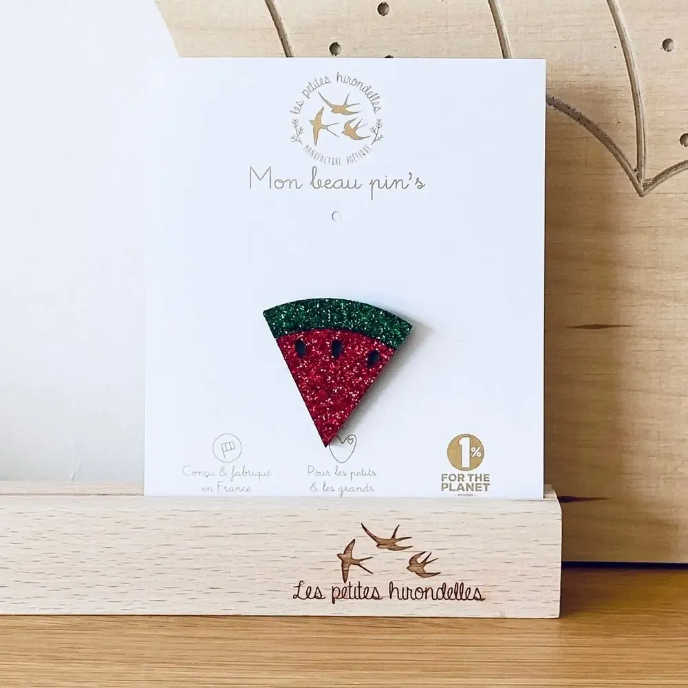 Pin's feutrine pailletée - Pastèque - LES PETITES HIRONDELLES