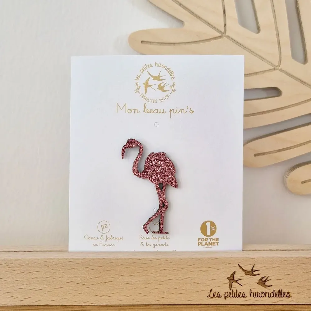 Pin's feutrine pailletée - Flamant rose - LES PETITES HIRONDELLES