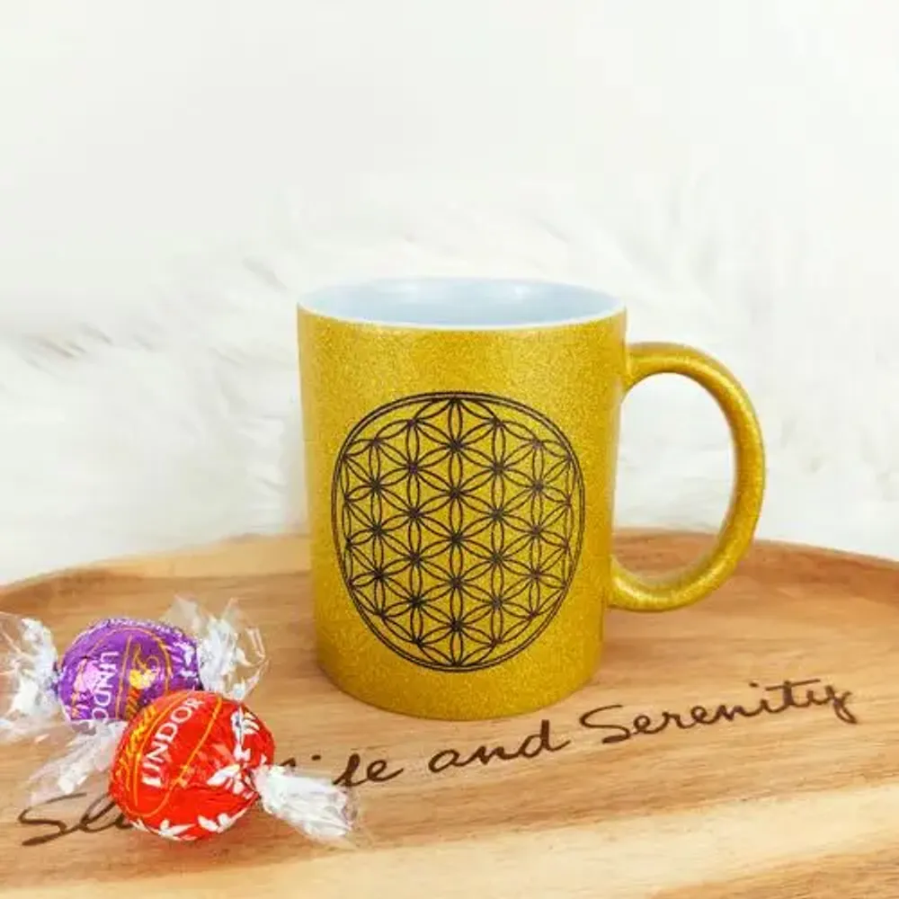 Cadeaux - Mug Fleur de Vie doré pailleté - MANDALASHOP