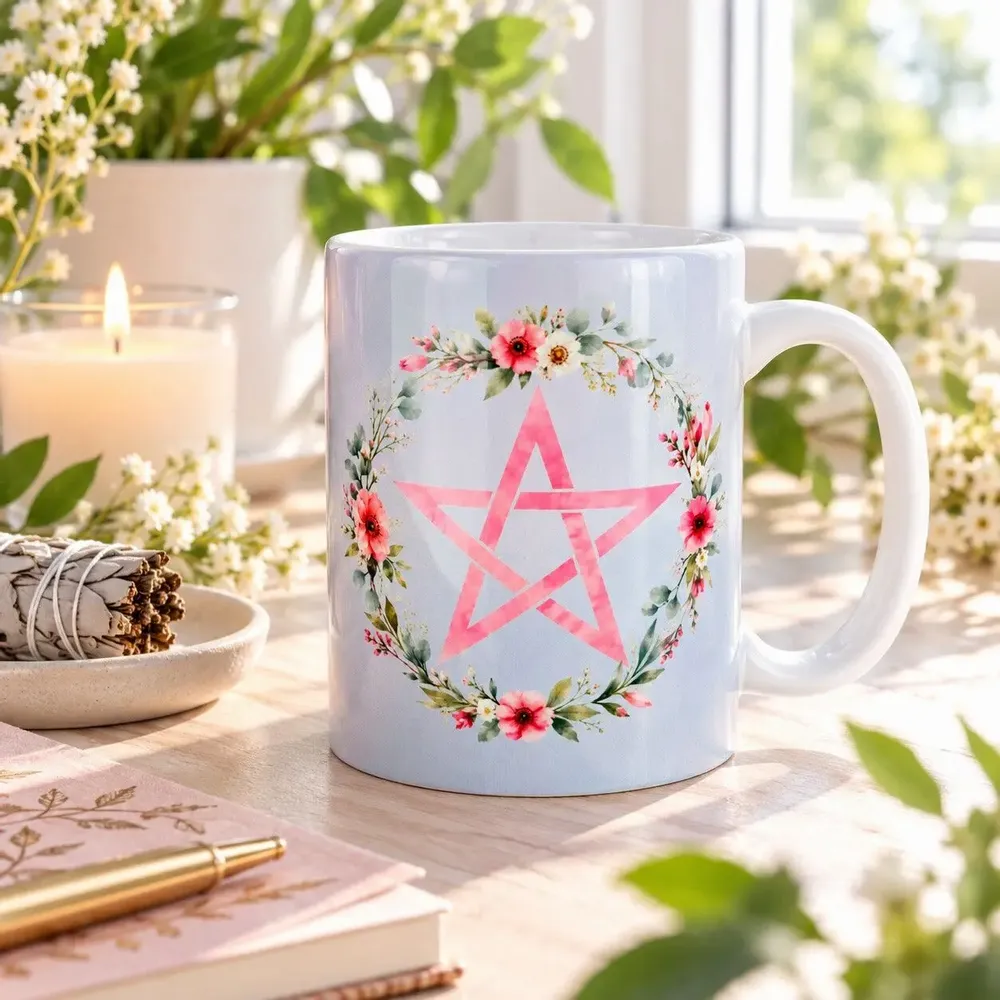 Cadeaux - Mug Pentagramme Fleuri - MANDALASHOP