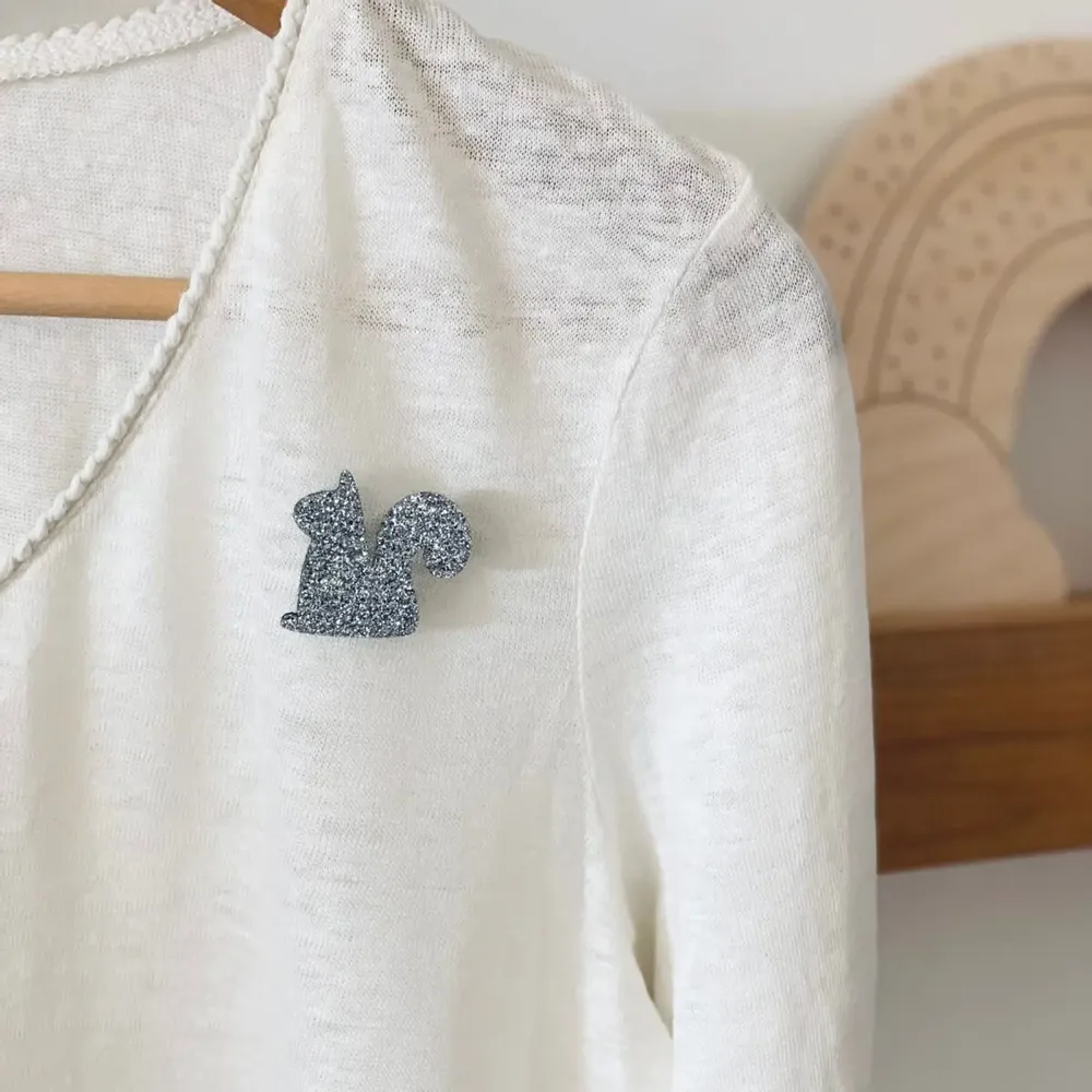 Brooches - Glitter felt pin's - Squirrel - Silver - LES PETITES HIRONDELLES