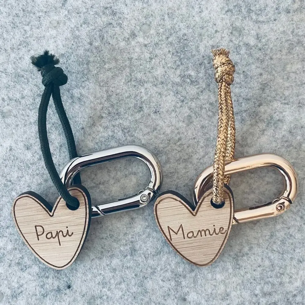 Cadeaux - Porte-clés en bois - Cœur Papi - LES PETITES HIRONDELLES