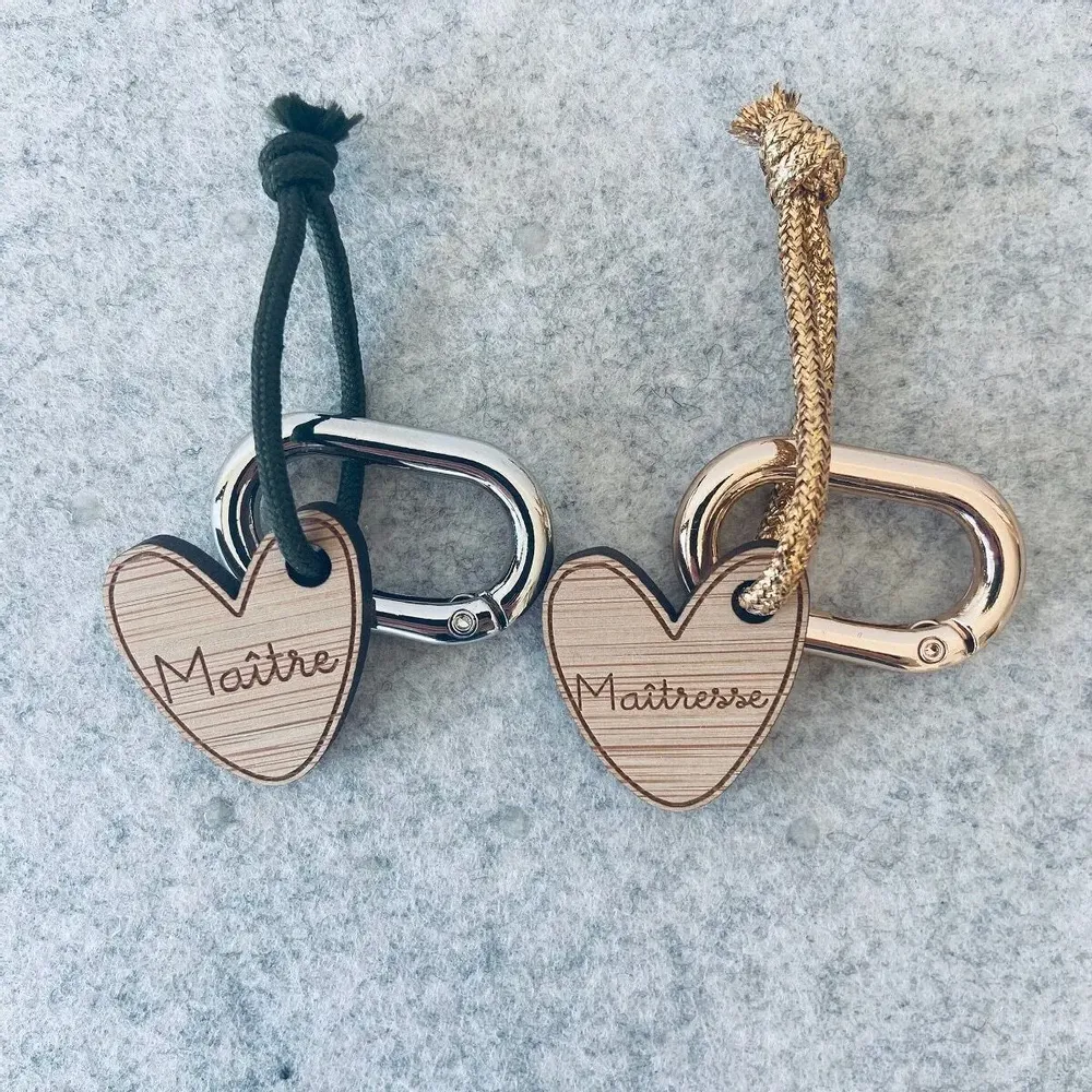 Cadeaux - Porte-clés en bois - Cœur Maître - LES PETITES HIRONDELLES