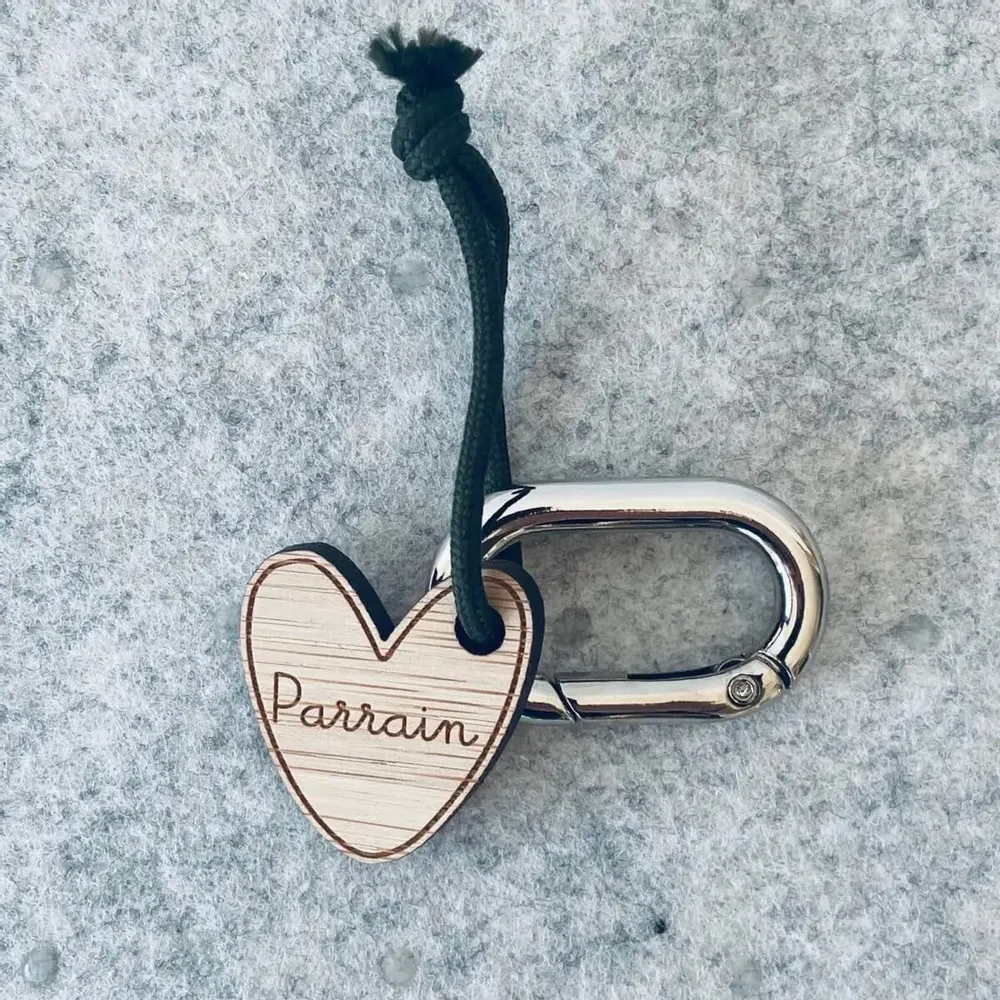 Cadeaux - Porte-clés en bois - Cœur Marraine - LES PETITES HIRONDELLES