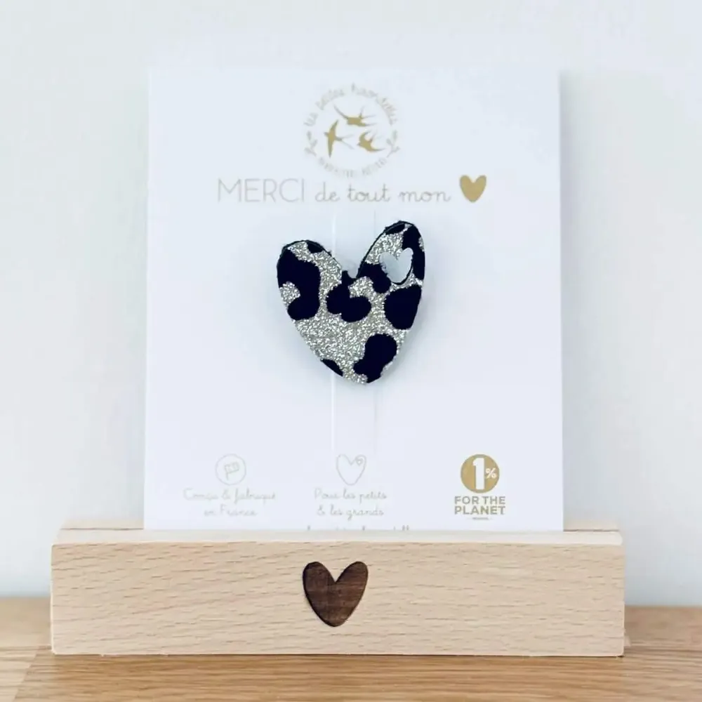 Brooches - Glitter felt brooch - Heart - Silver - LES PETITES HIRONDELLES