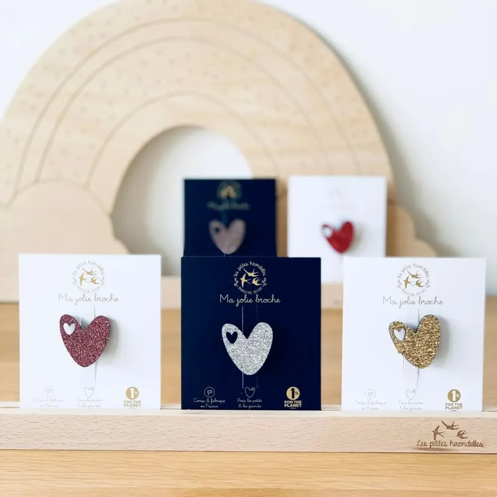 Brooches - Glitter felt brooch - Heart - Silver - LES PETITES HIRONDELLES