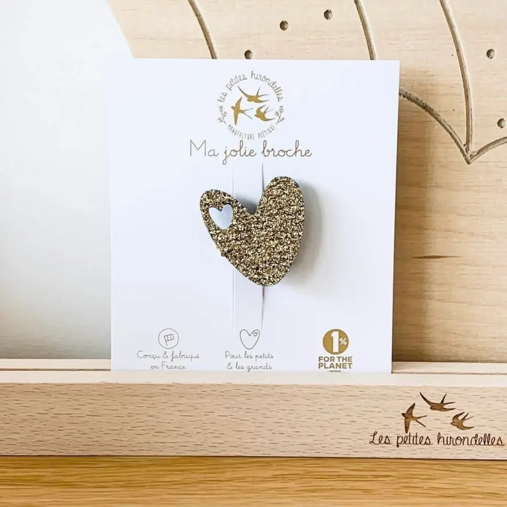 Brooches - Glitter felt brooch - Heart - Silver - LES PETITES HIRONDELLES