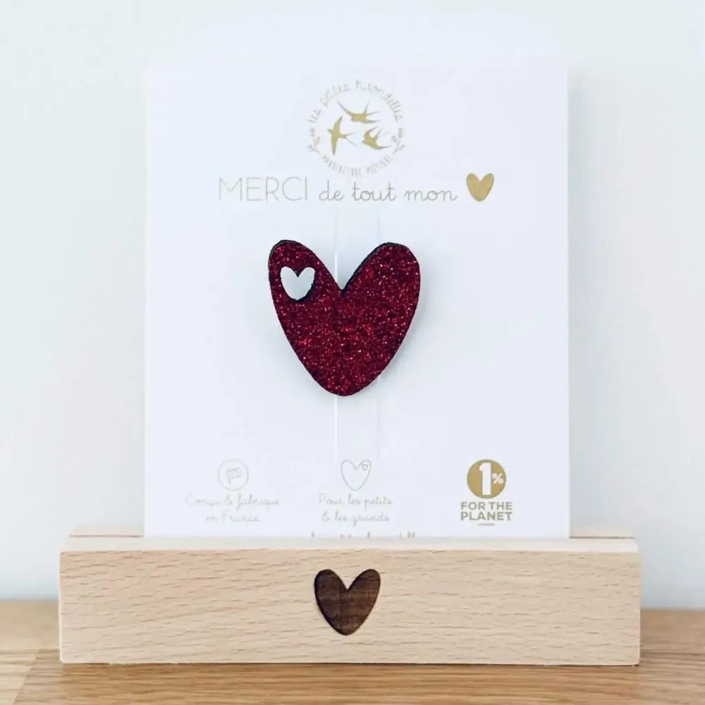 Brooches - Glitter felt brooch - Heart - Silver - LES PETITES HIRONDELLES