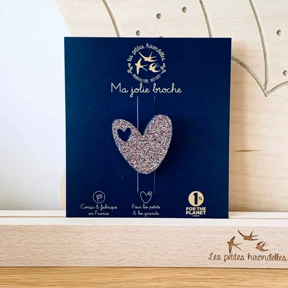 Brooches - Glitter felt brooch - Heart - Silver - LES PETITES HIRONDELLES