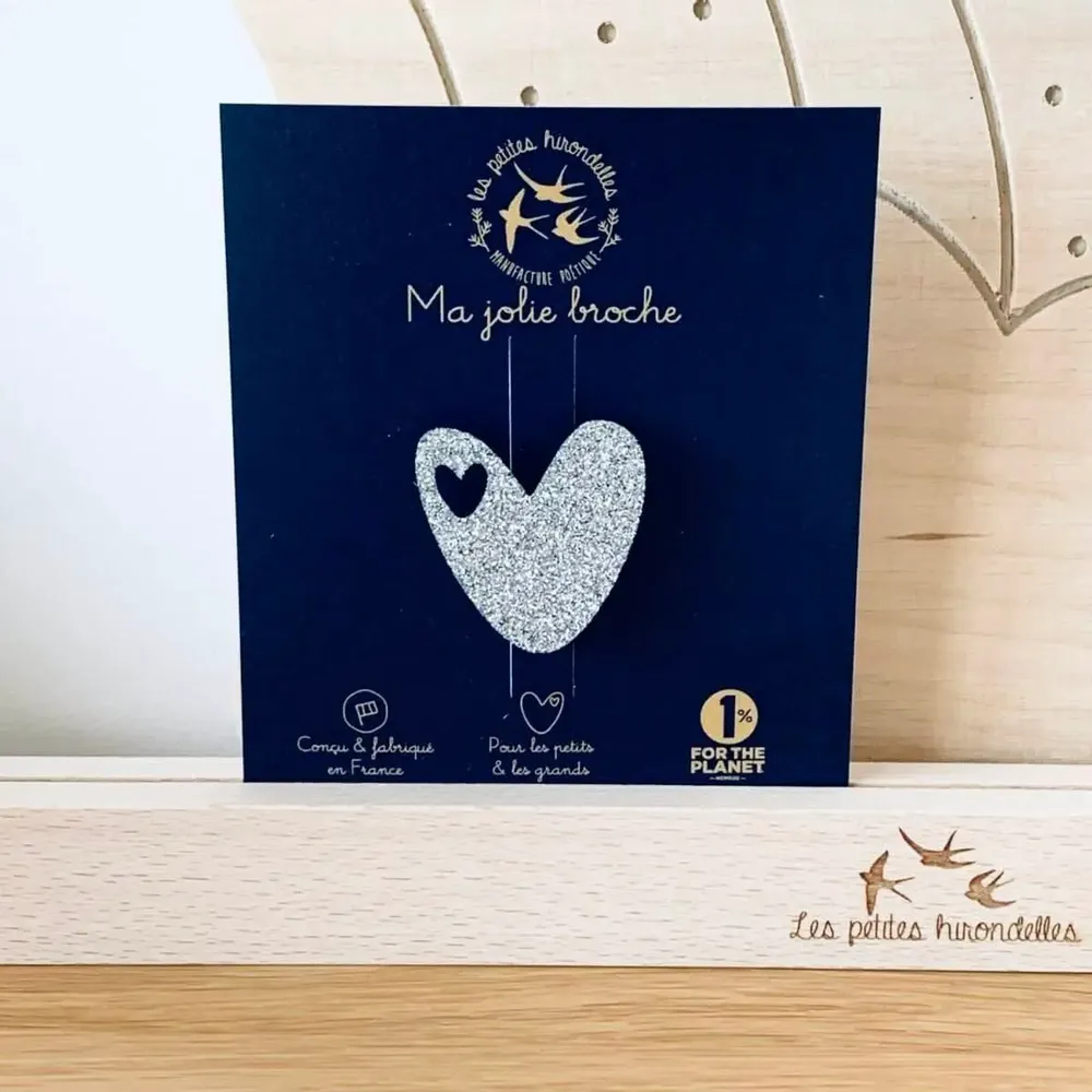 Brooches - Glitter felt brooch - Heart - Silver - LES PETITES HIRONDELLES