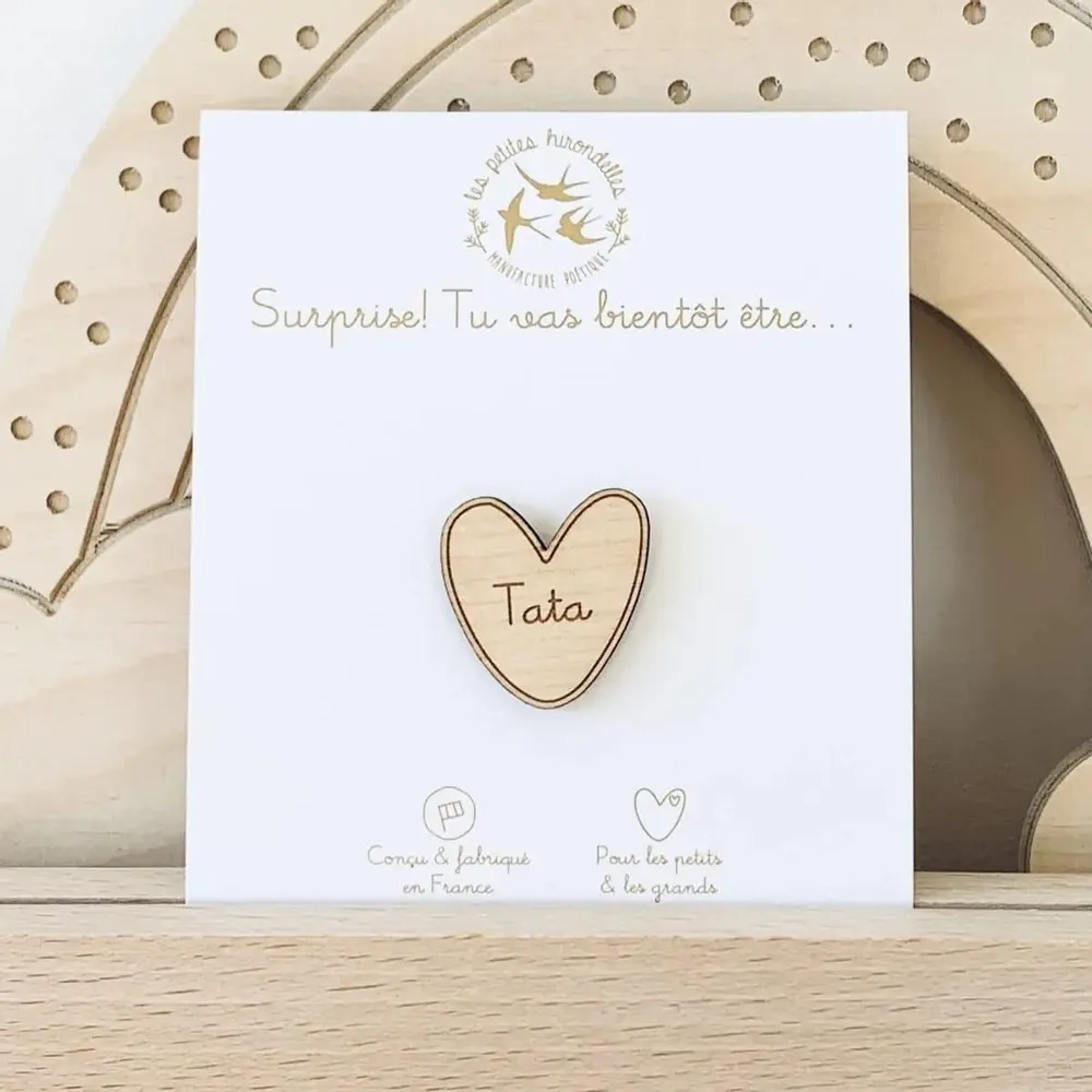 Brooches - Wooden pin's - Pregnancy announcement - Big Brother - LES PETITES HIRONDELLES