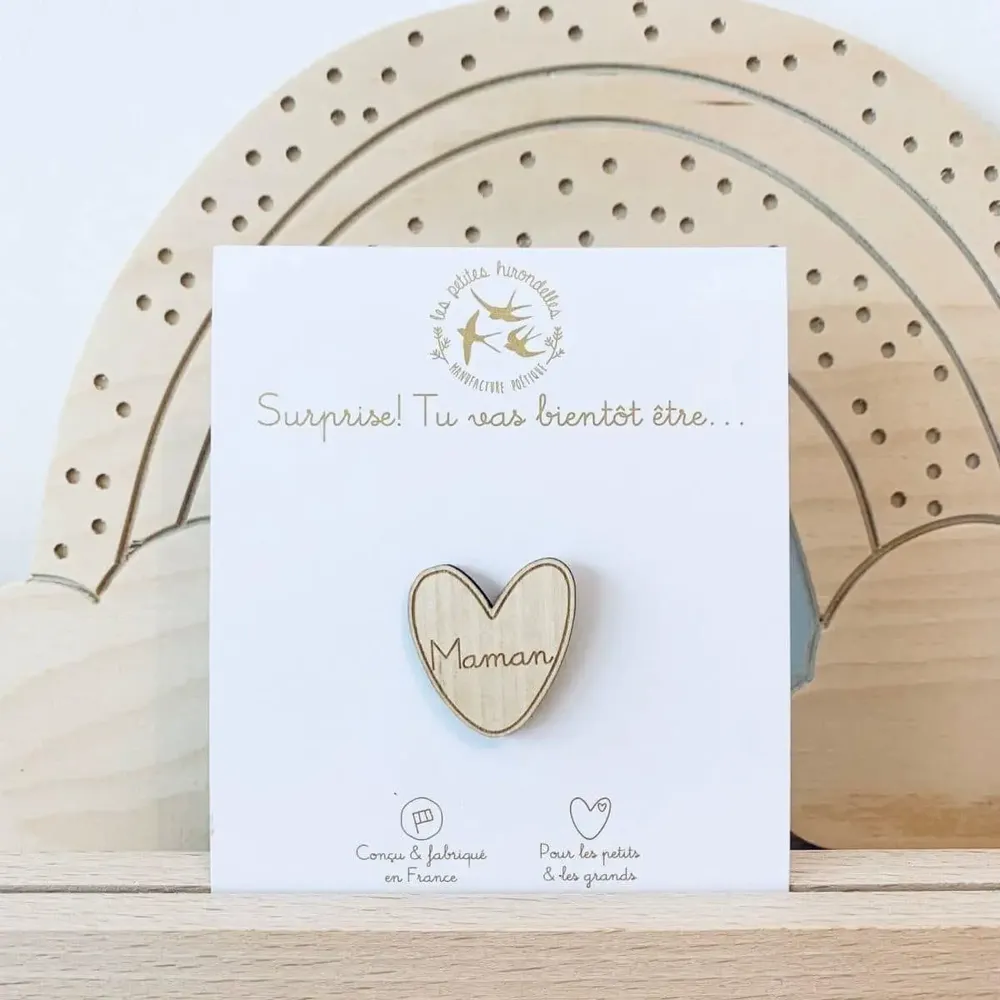 Brooches - Wooden pin's - Pregnancy announcement - Big Brother - LES PETITES HIRONDELLES
