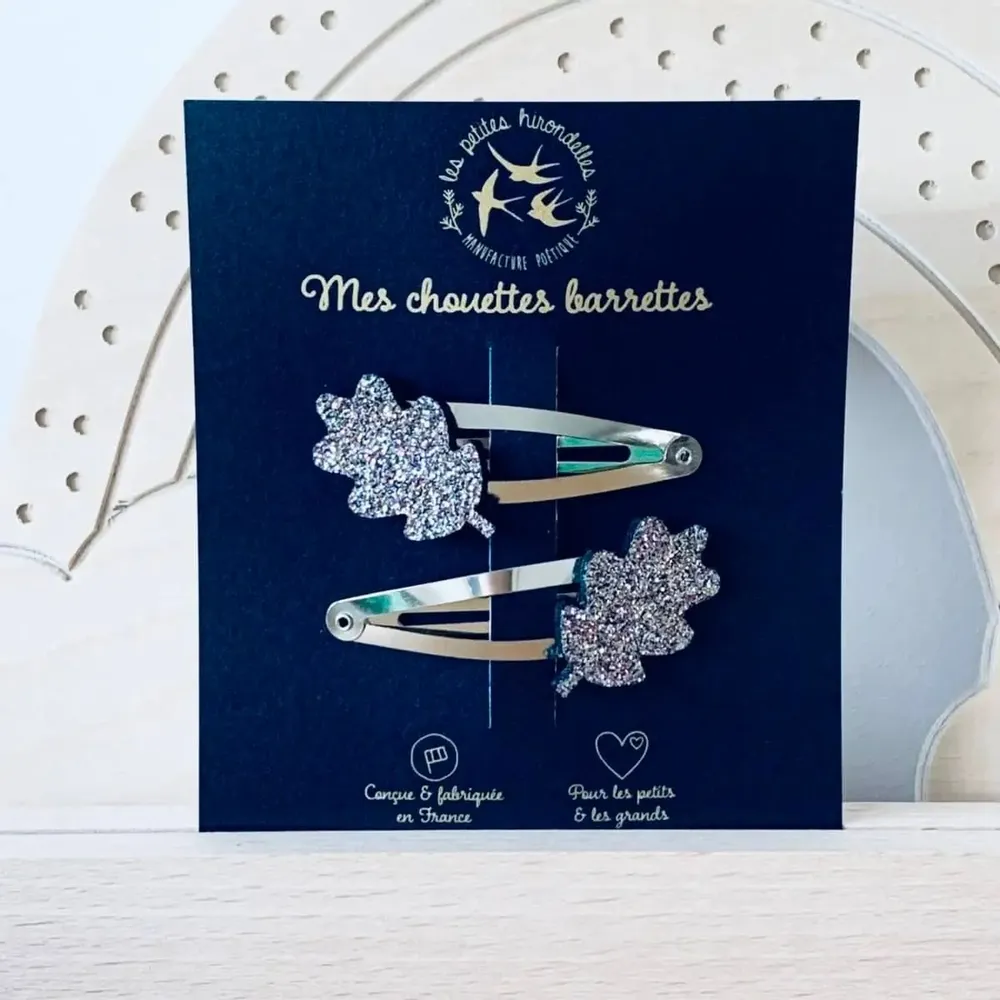 Accessoires cheveux - barrettes-doubles-feuilles-de-chene - LES PETITES HIRONDELLES