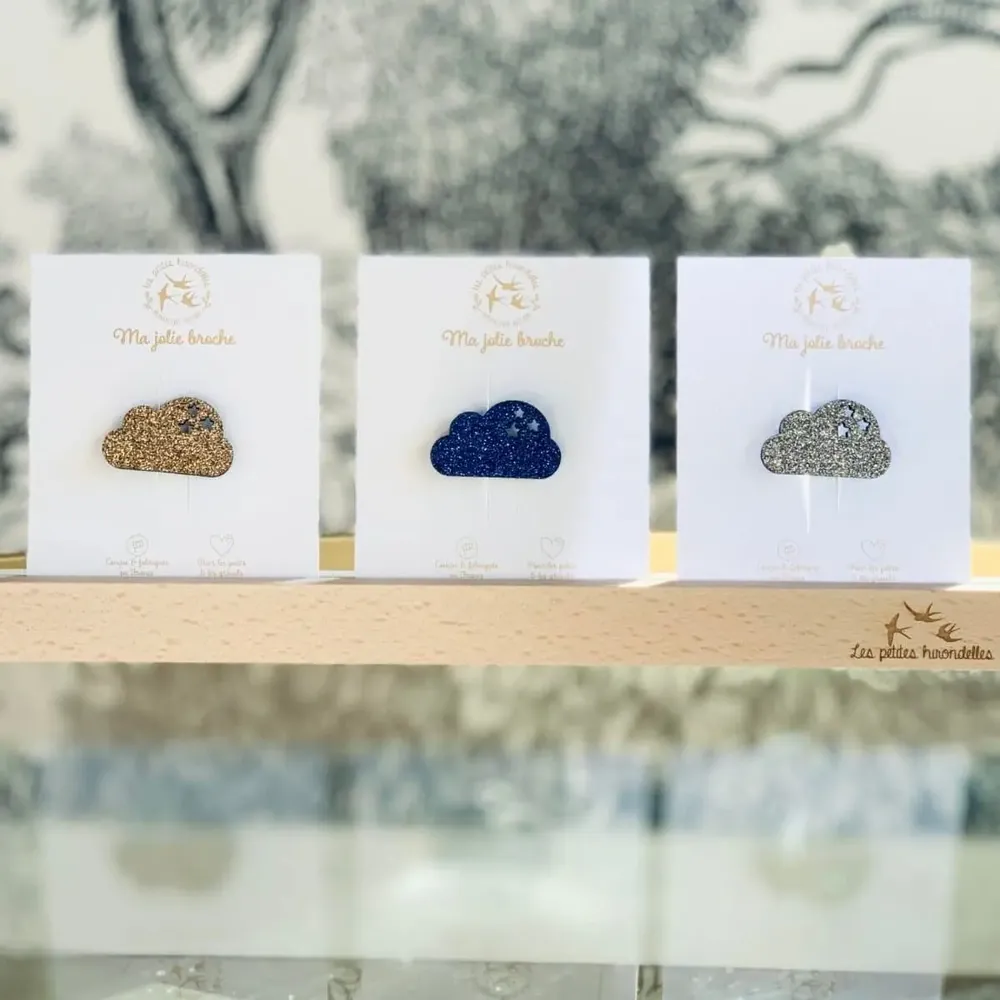 Broches - broche-feutrine-pailletee-nuage - LES PETITES HIRONDELLES