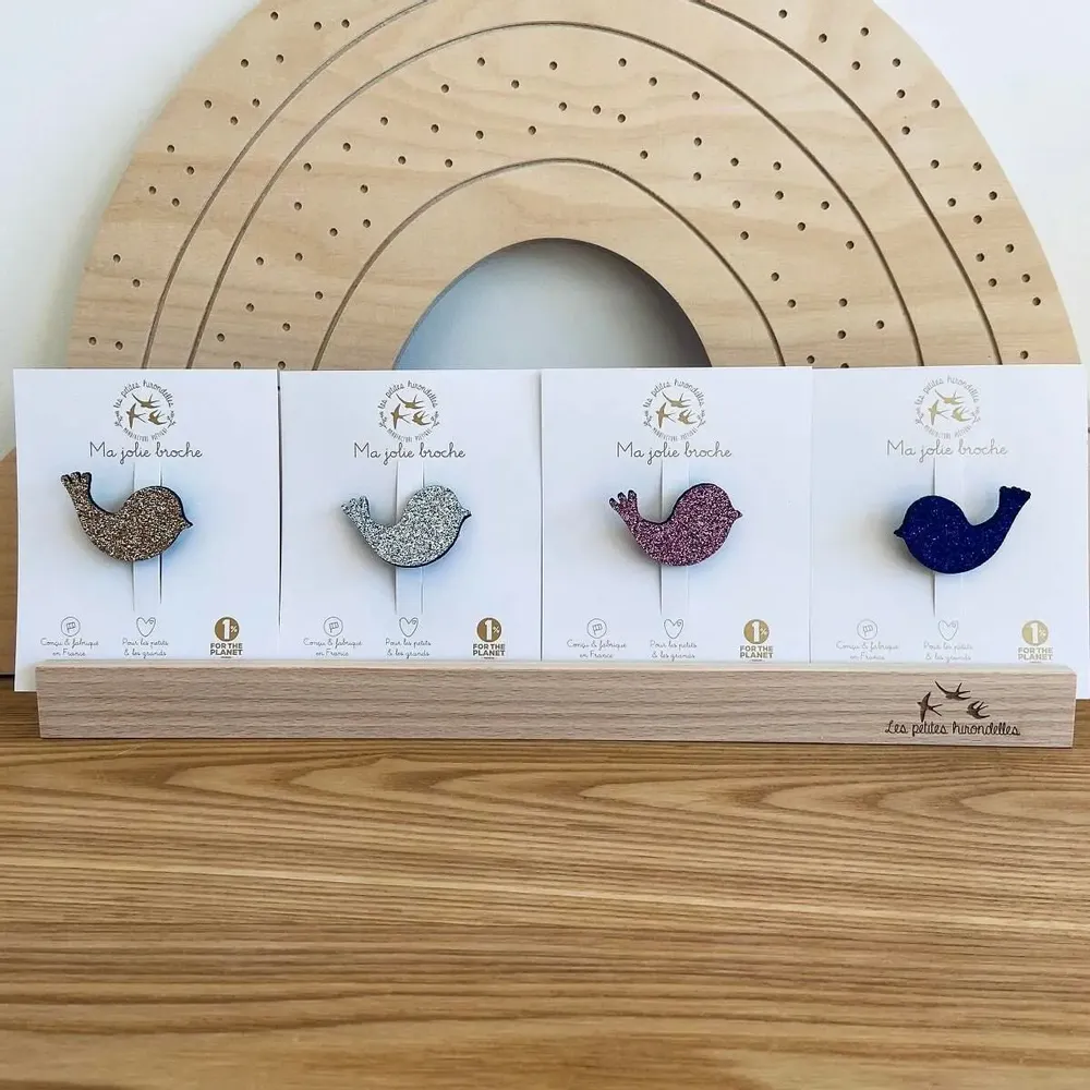 Brooches - Glitter felt brooch - Bird - Silver - LES PETITES HIRONDELLES