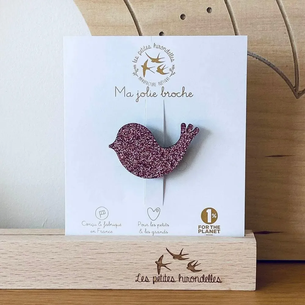 Brooches - Glitter felt brooch - Bird - Silver - LES PETITES HIRONDELLES