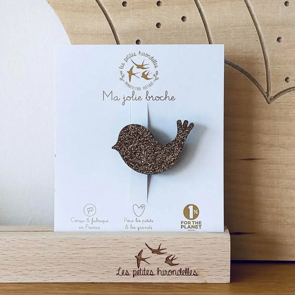 Brooches - Glitter felt brooch - Bird - Silver - LES PETITES HIRONDELLES