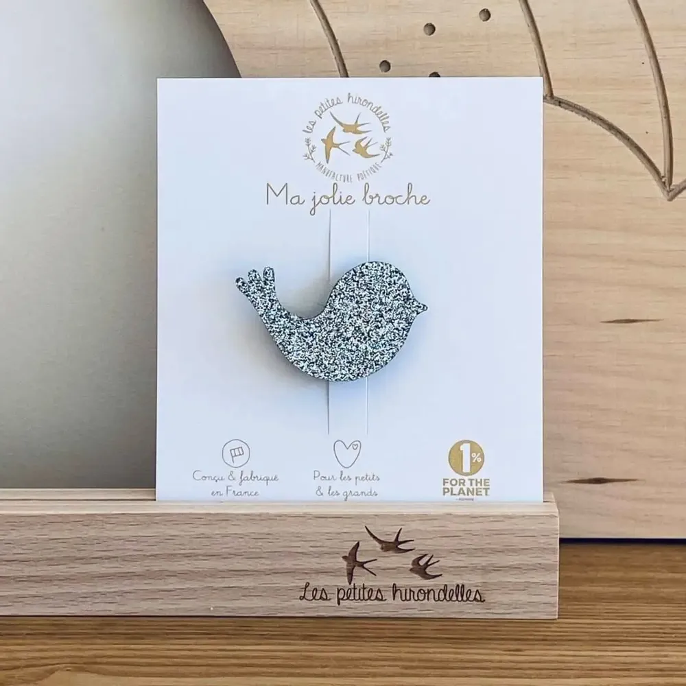 Brooches - Glitter felt brooch - Bird - Silver - LES PETITES HIRONDELLES