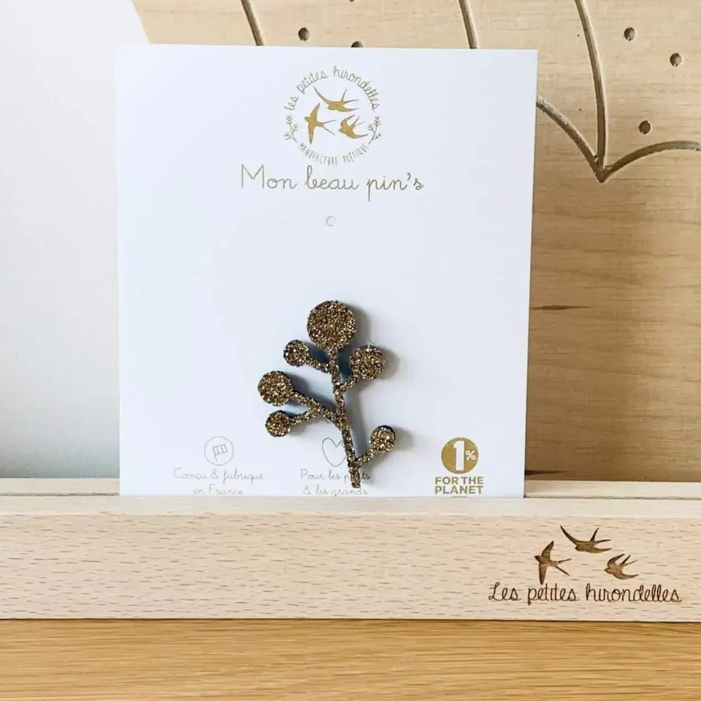Broches - pin-s-feutrine-pailletee-branche-de-gui - LES PETITES HIRONDELLES