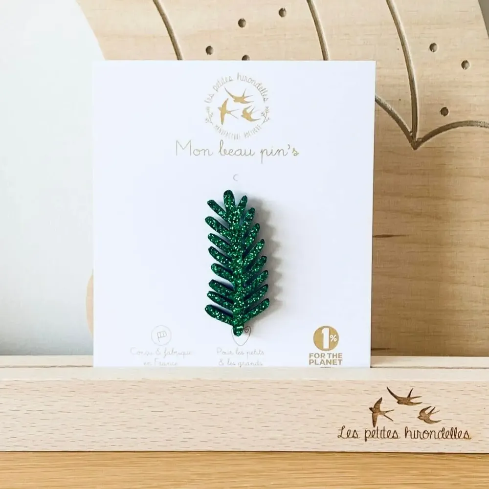 Brooches - Glitter felt pin's - Pine branch - Silver - LES PETITES HIRONDELLES