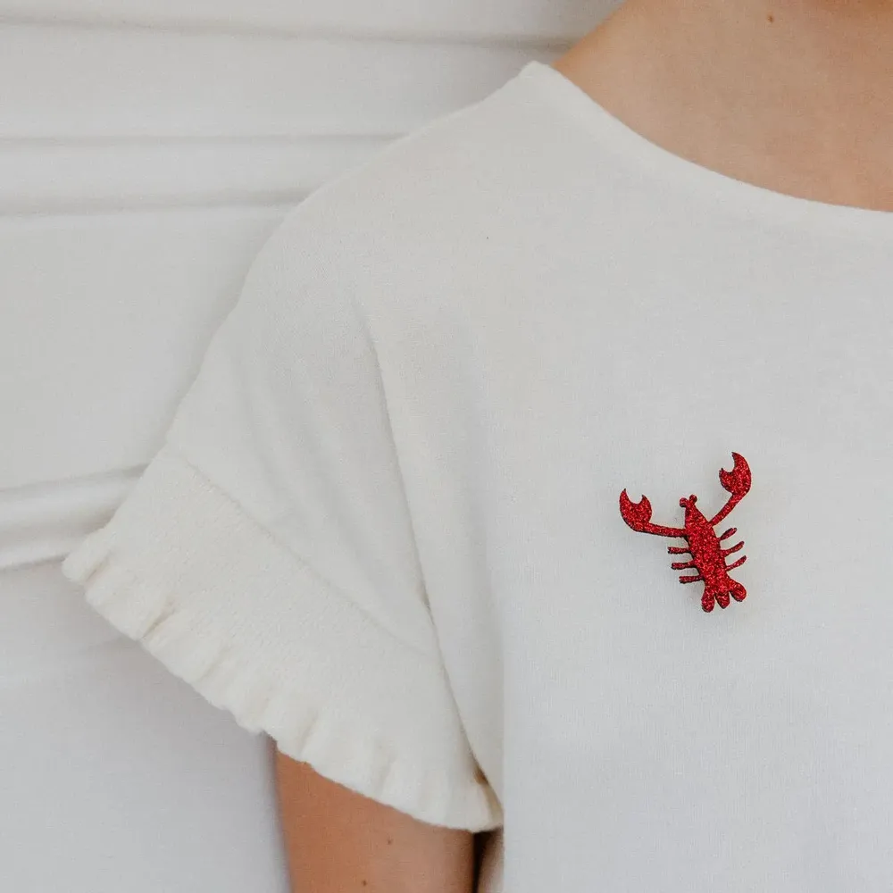 Broches - pin-s-feutrine-pailletee-homard - LES PETITES HIRONDELLES