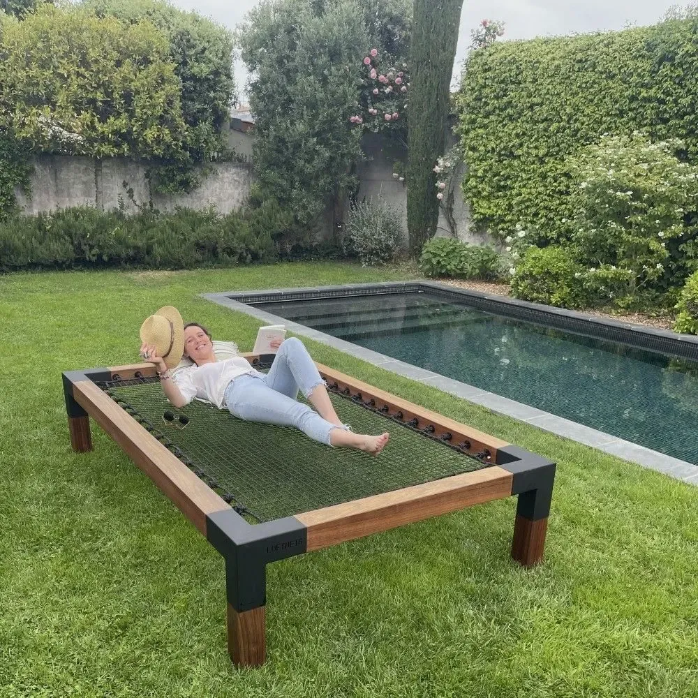Benches for hospitalities & contracts - Double Sunbed in exotic wood with braided marine net - LOFTNETS