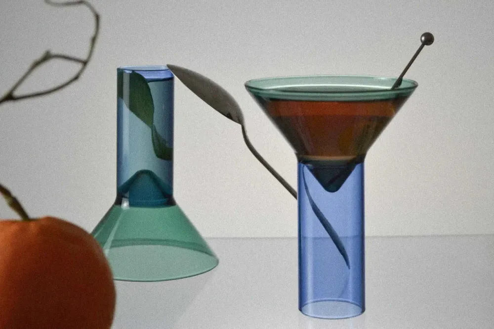 Glass - Martini Shot Glass - Teal & Blue - TRAGA