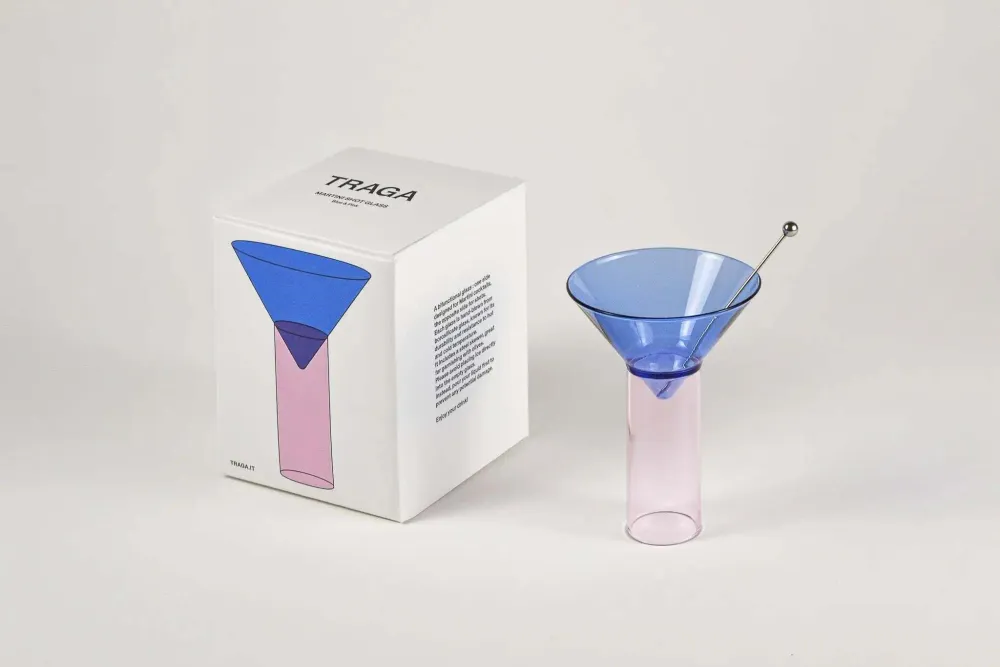 Glass - Martini Shot Glass - Blue & Pink - TRAGA