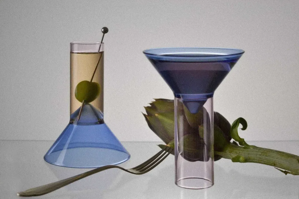 Glass - Martini Shot Glass - Blue & Pink - TRAGA