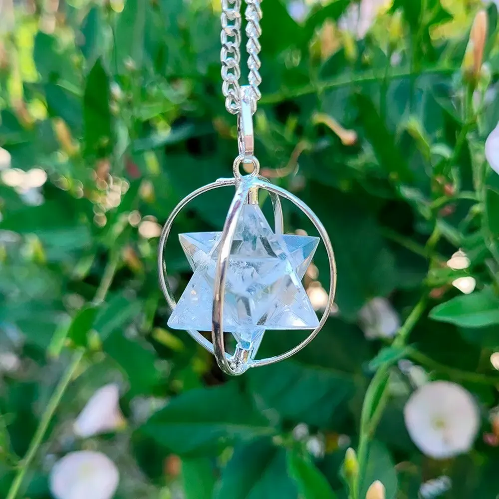 Bijoux - Pendentif Merkaba en cristal de roche - MANDALASHOP