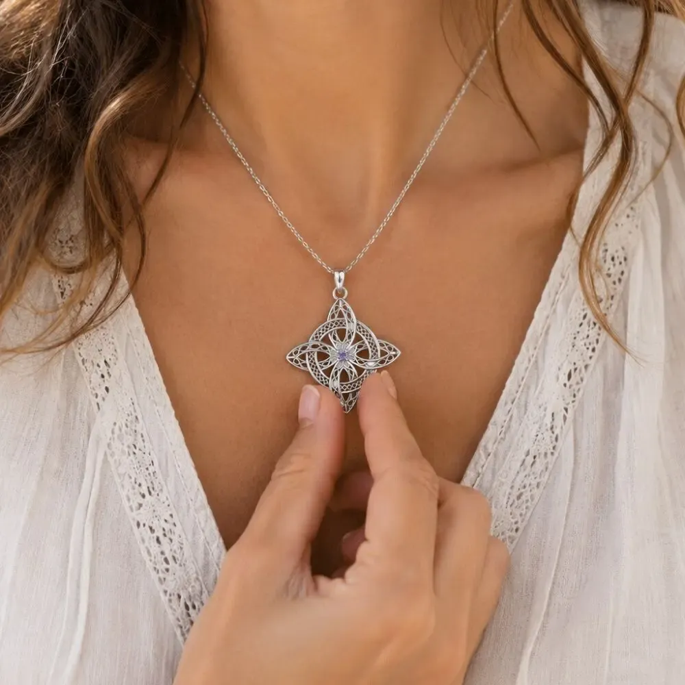Bijoux - Pendentif noeud de sorcière zircon améthyste - MANDALASHOP