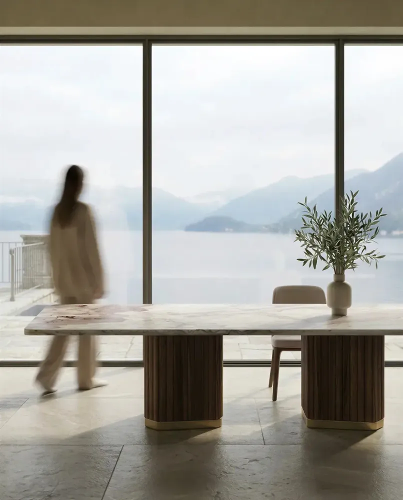 Dining Tables - Grovio, marble, walnut and brass table - STONEFORM