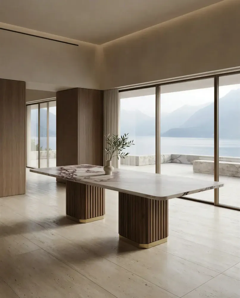 Dining Tables - Grovio, marble, walnut and brass table - STONEFORM