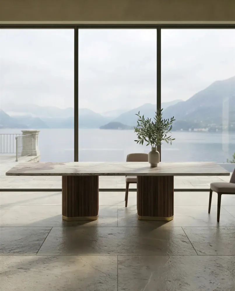 Dining Tables - Grovio, marble, walnut and brass table - STONEFORM