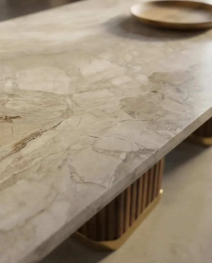 Dining Tables - Grovio, marble, walnut and brass table - STONEFORM