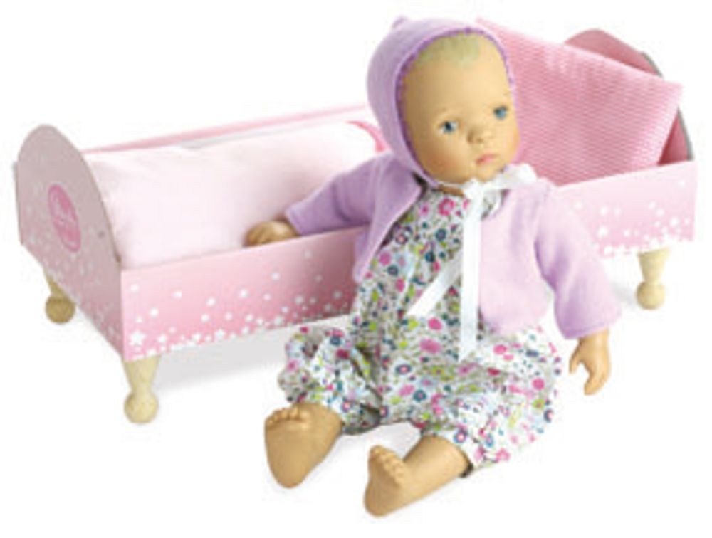 Toys - Baby BIBICHOU 35 cm “FLOWER” in his small bed - VILAC