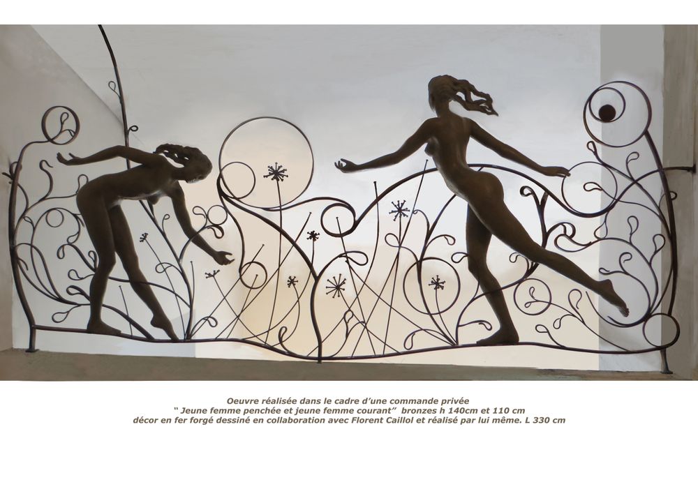 Unique pieces - Handrail with" Woman running" and "Woman leaning" - POTHIN GALLARD CRÉATION BRONZE