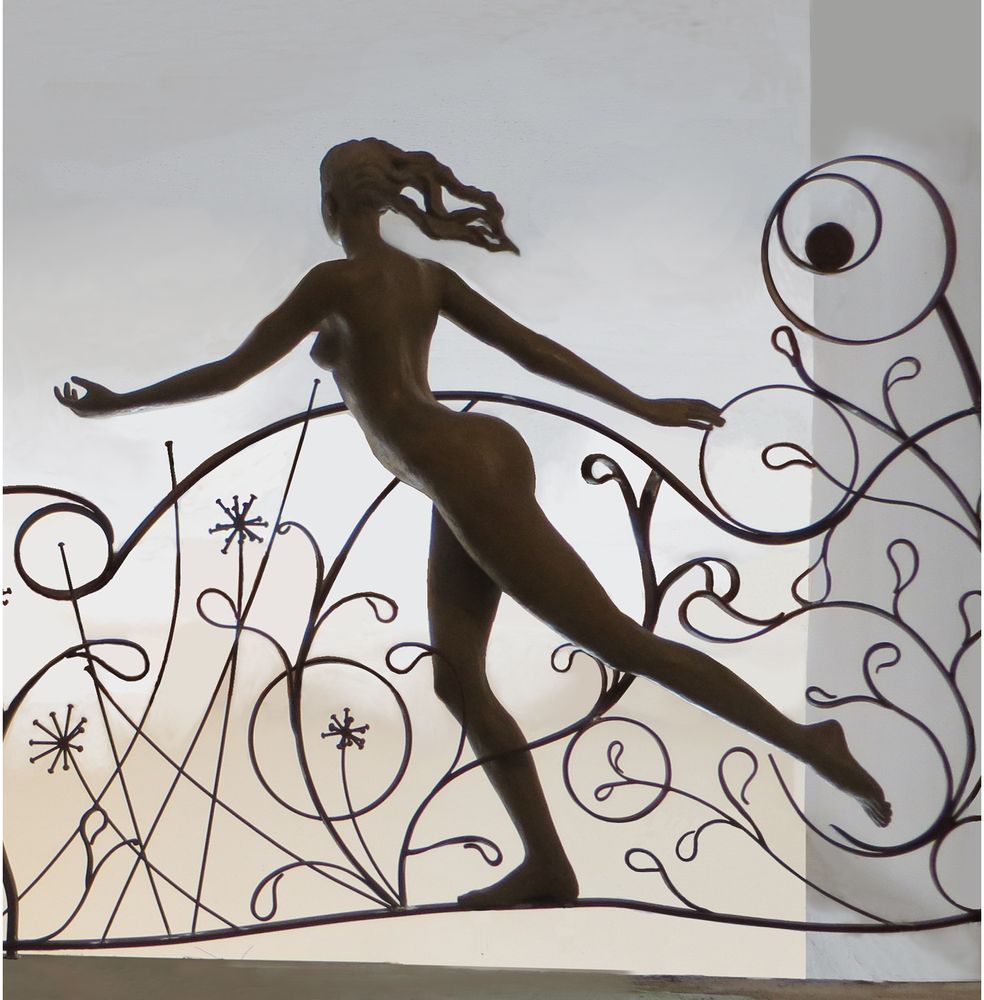 Unique pieces - Handrail with" Woman running" and "Woman leaning" - POTHIN GALLARD CRÉATION BRONZE