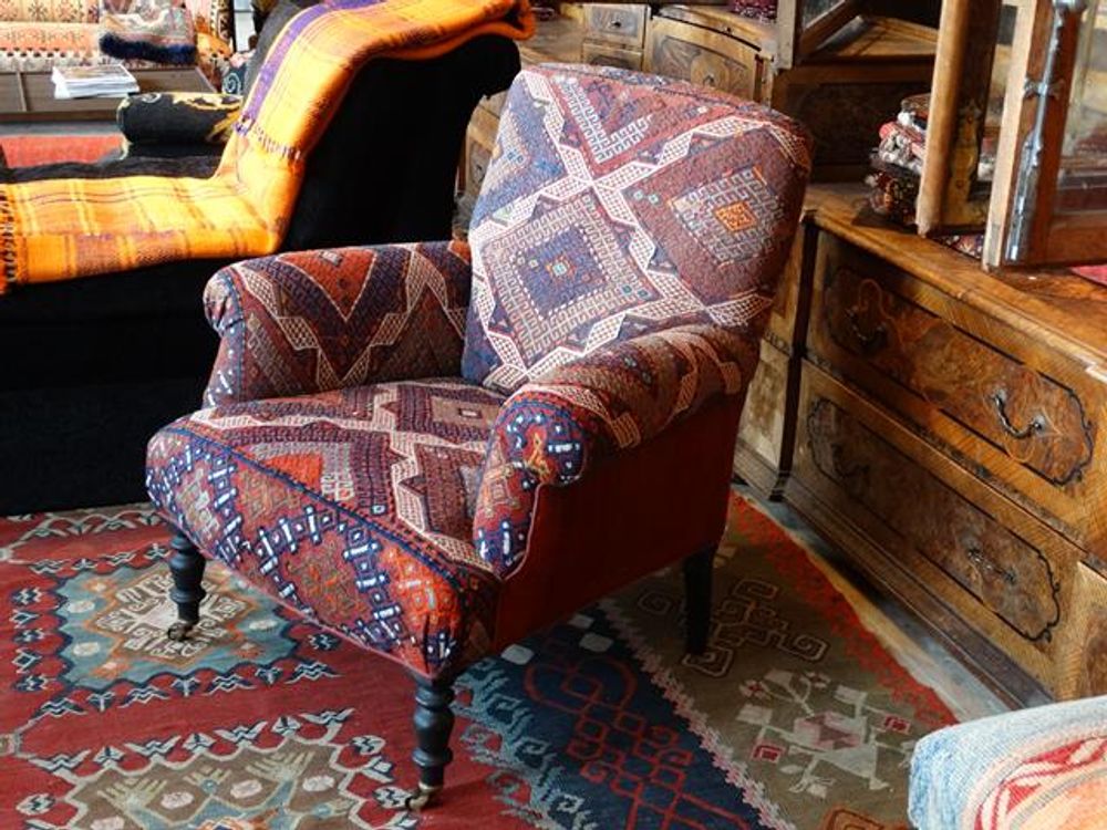 Armchairs - Colette chair with old kilim - DU LONG ET DU LE