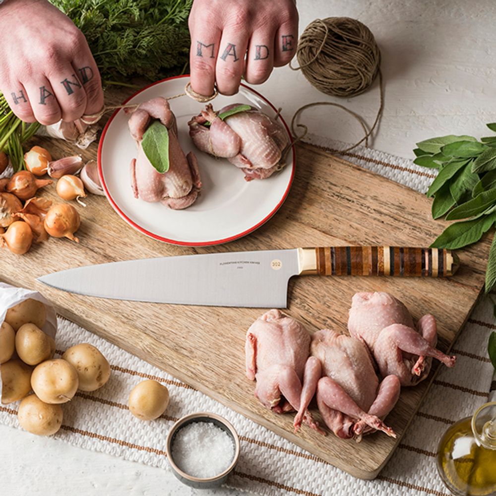 Pièces uniques - THE CHEF'S KNIFE - WOOD & LEATHER - FLORENTINE KITCHEN KNIVES