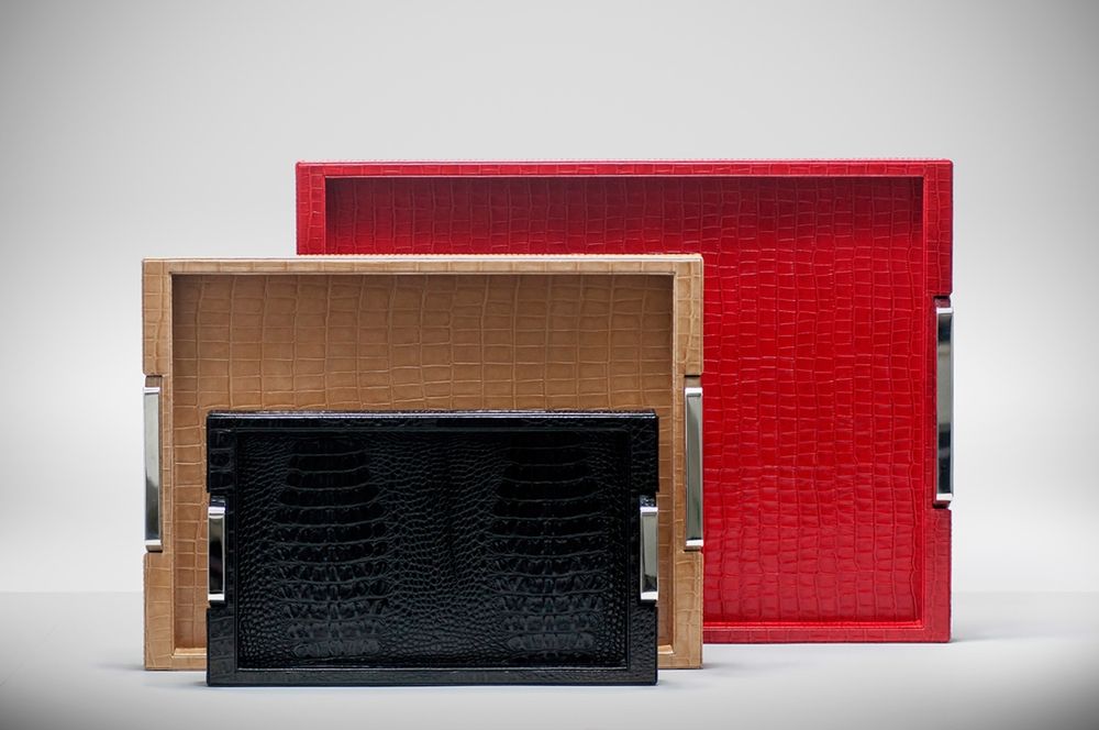 Objets de décoration - Plateau en cuir et argent - PLATA LAPPAS