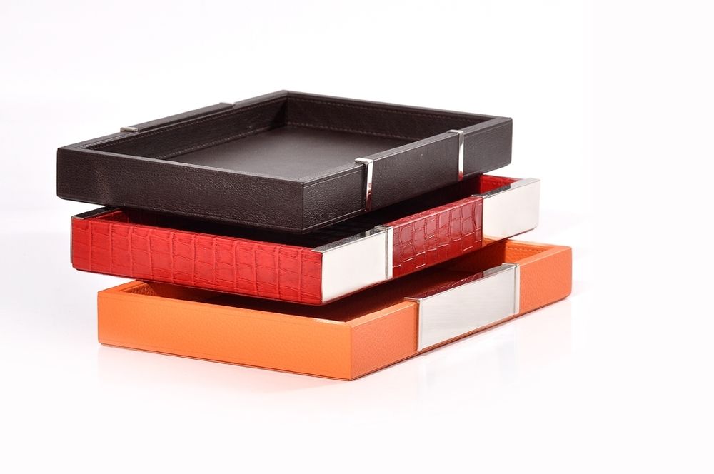 Objets de décoration - Plateau en cuir et argent - PLATA LAPPAS
