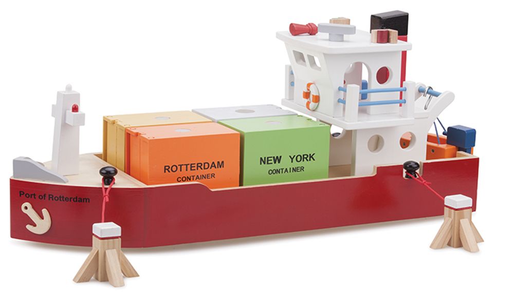 Jouets enfants - New Classic Toys - Bateau containers avec 4 containers - NEW CLASSIC TOYS