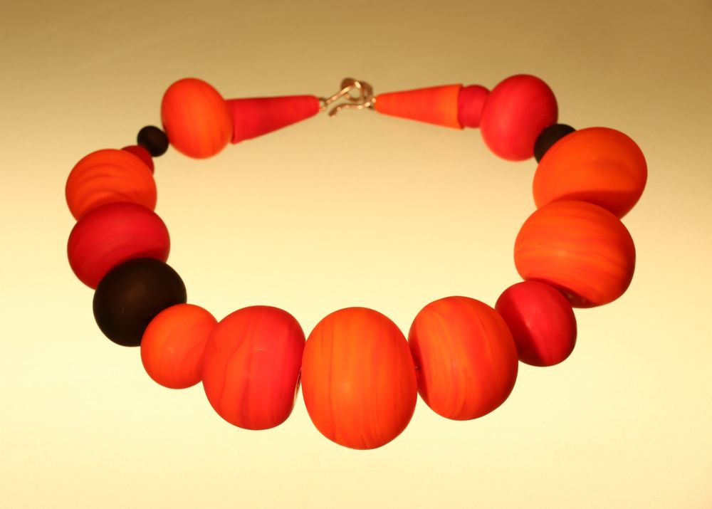 Bijoux - Collier perles soufflées orange dépoli - MORFIA ATELIER VERRIER